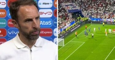 Gareth Southgate reacts to England fans throwing cups at him after Euro 2024 draw