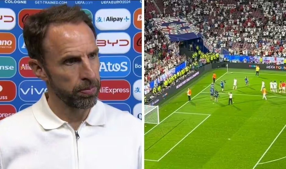 Gareth Southgate reacts to England fans throwing cups at him after Euro 2024 draw